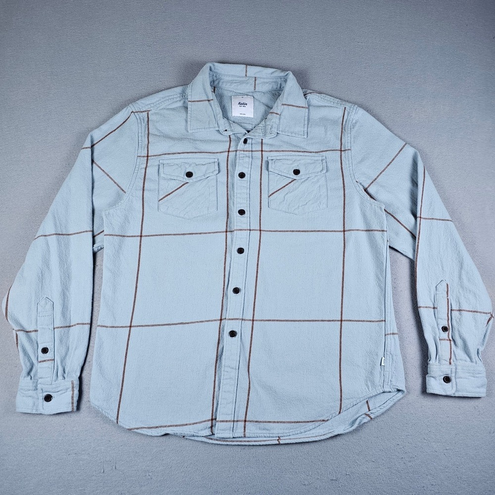 Katin Montly Flannel Shirt Mens Large Blue Button Down Long Sleeve Plaid Pockets